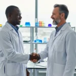 scientists shaking hands