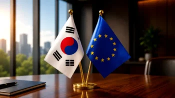 South Korea and EU flags