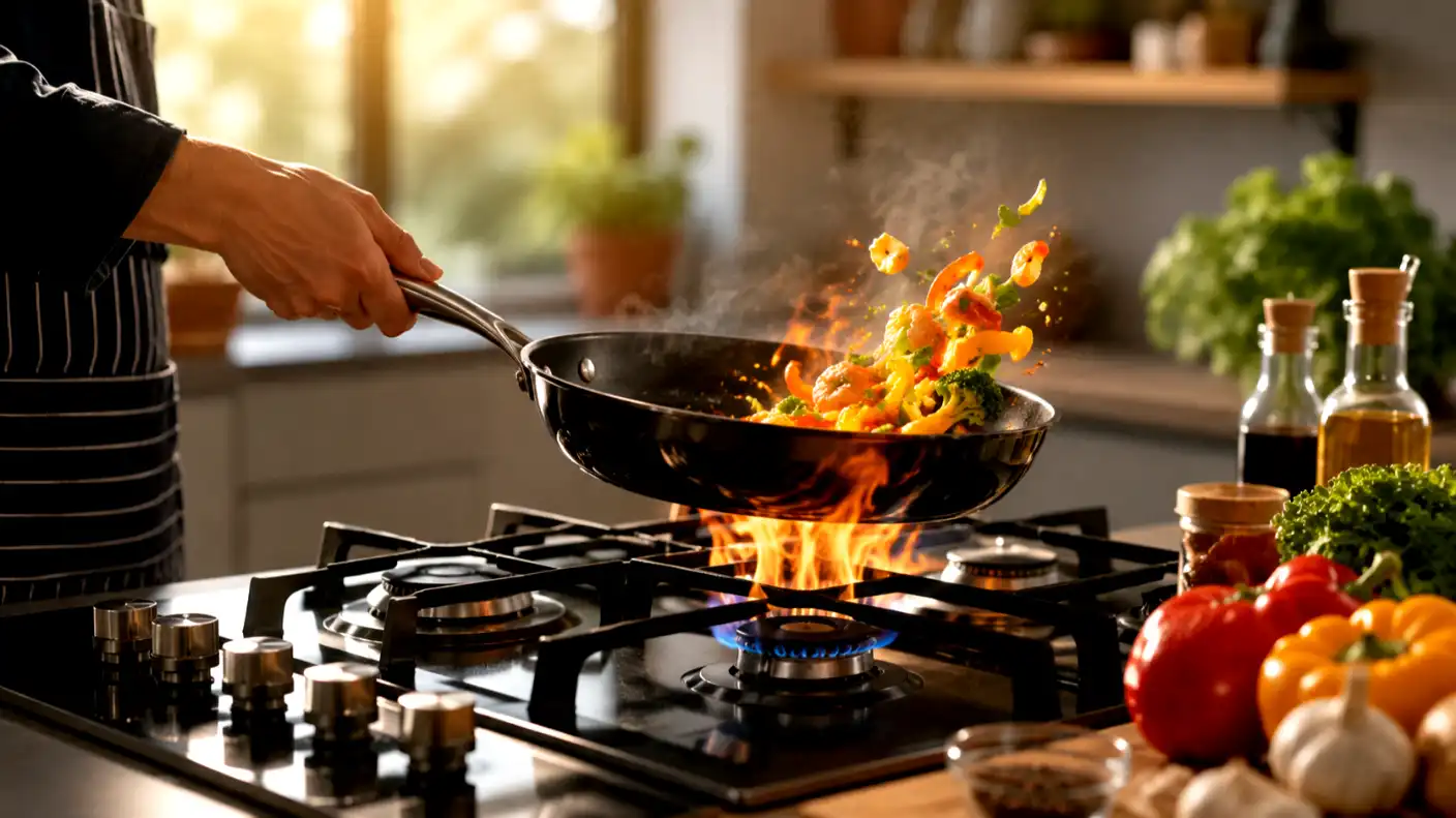 Stir-frying using Gas