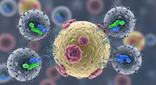 T-cells attacking a leukemia cancer cell