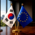 South Korea and EU flags